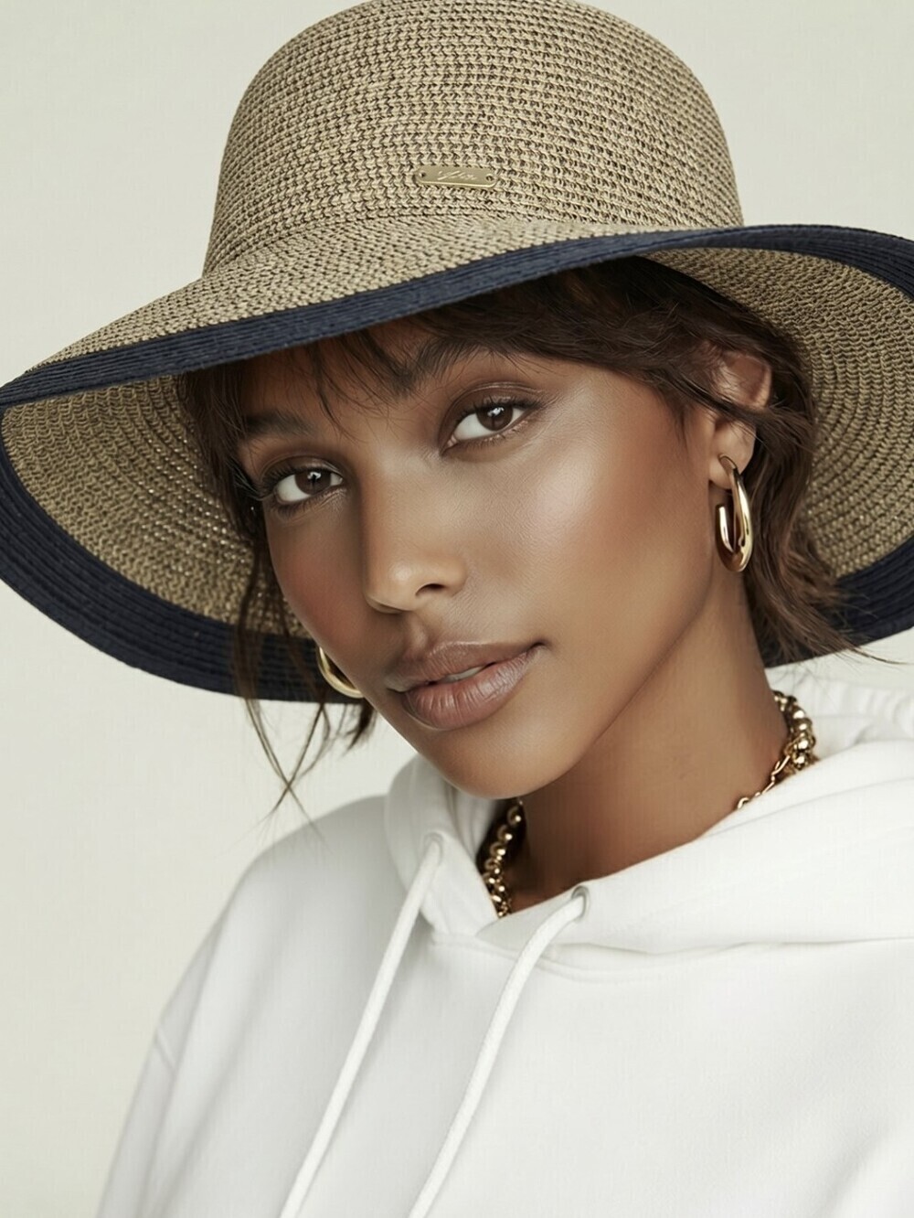 Calvin Klein wide brim sun hat with gold flecks Exc condition